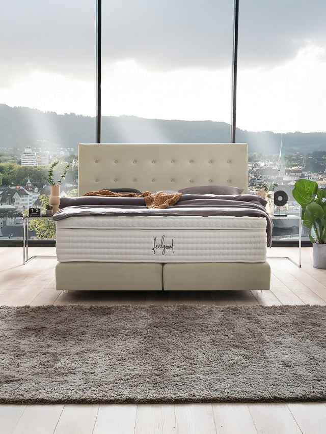 Velours Boxspringbett Creme MILANO
