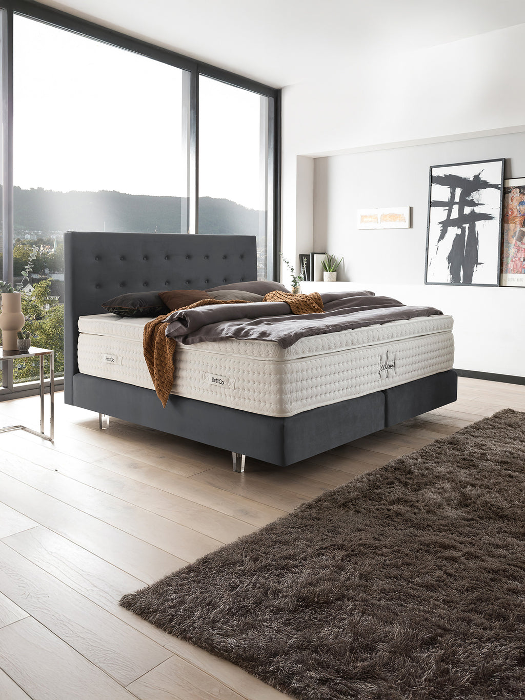 Velours Boxspringbett Dunkelgrau MILANO