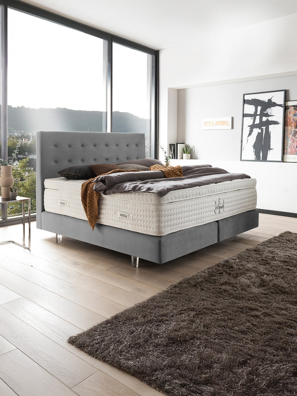 Velours Boxspringbett Grau MILANO