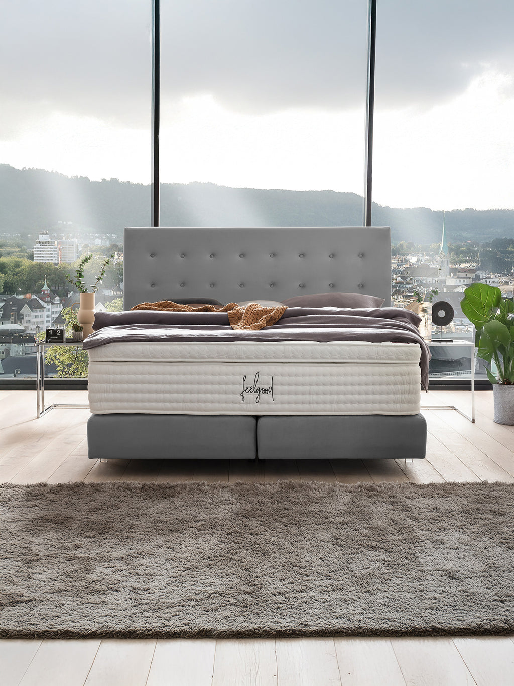 Velours Boxspringbett Grau MILANO