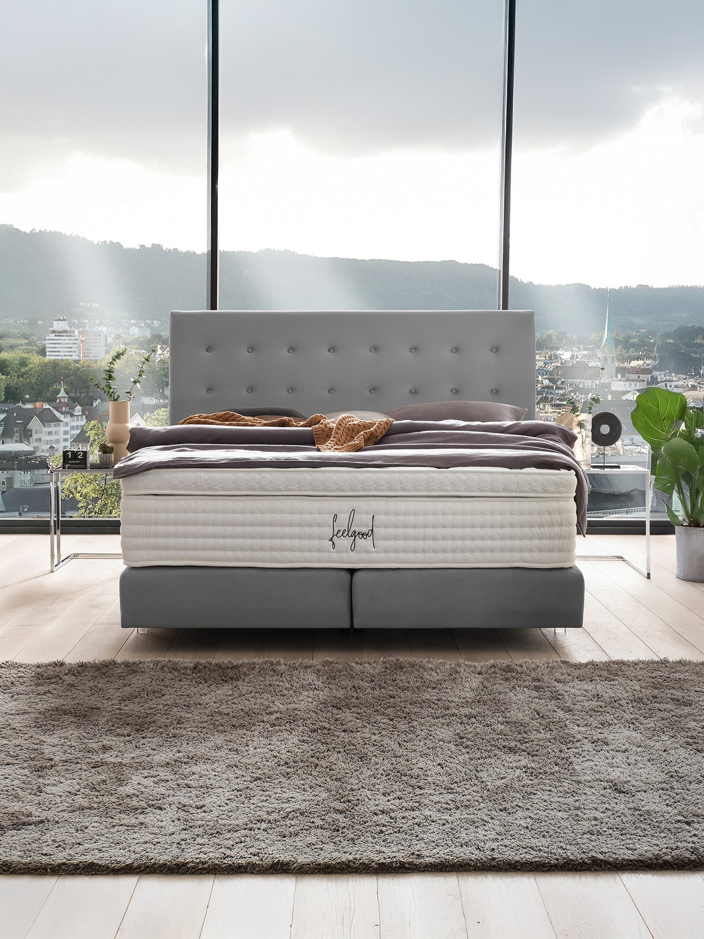 Velours Boxspringbett Grau MILANO