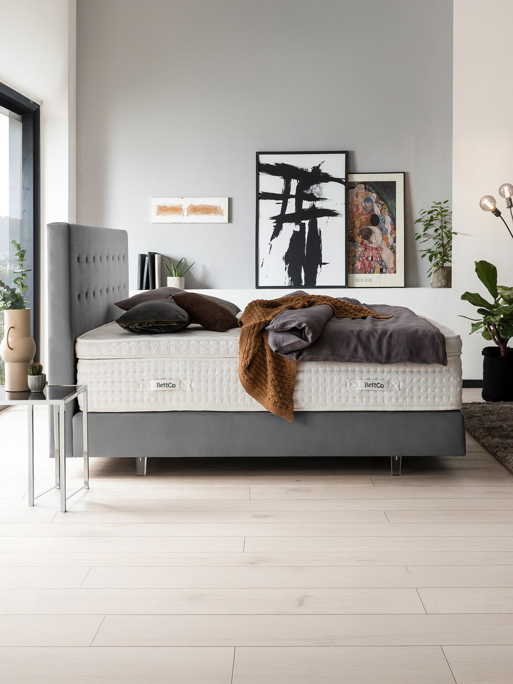 Velours Boxspringbett Grau MILANO