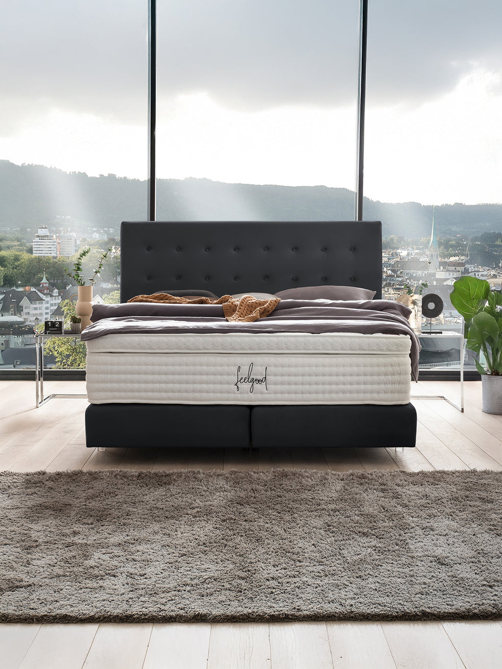 Velours Boxspringbett Schwarz MILANO