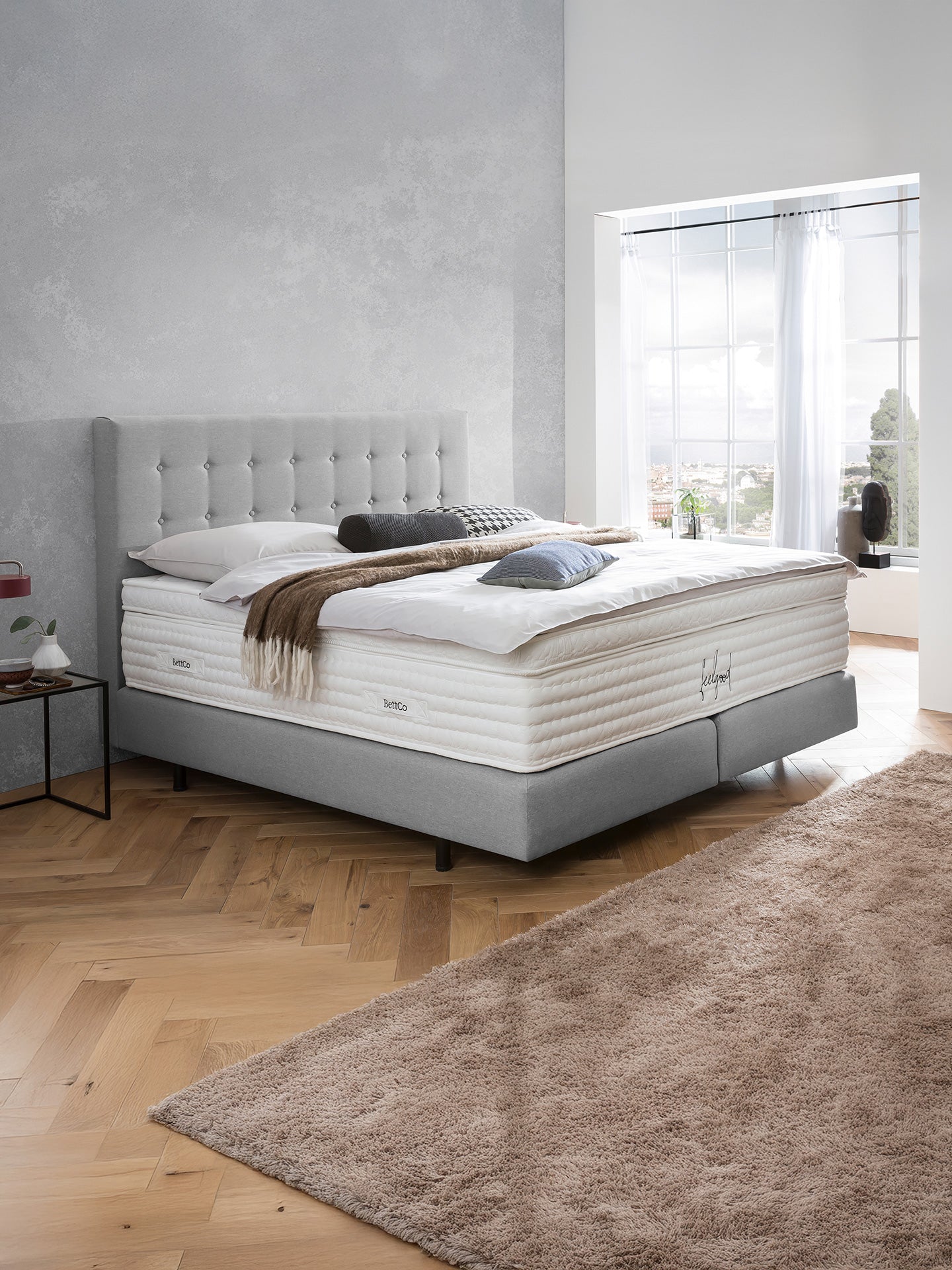 Webstoff Boxspringbett Hellgrau MILANO