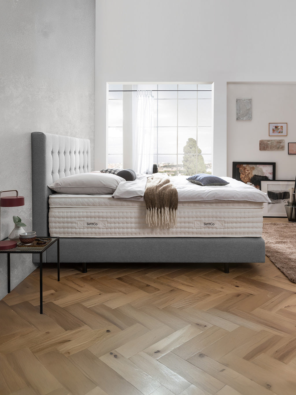 Webstoff Boxspringbett Hellgrau MILANO