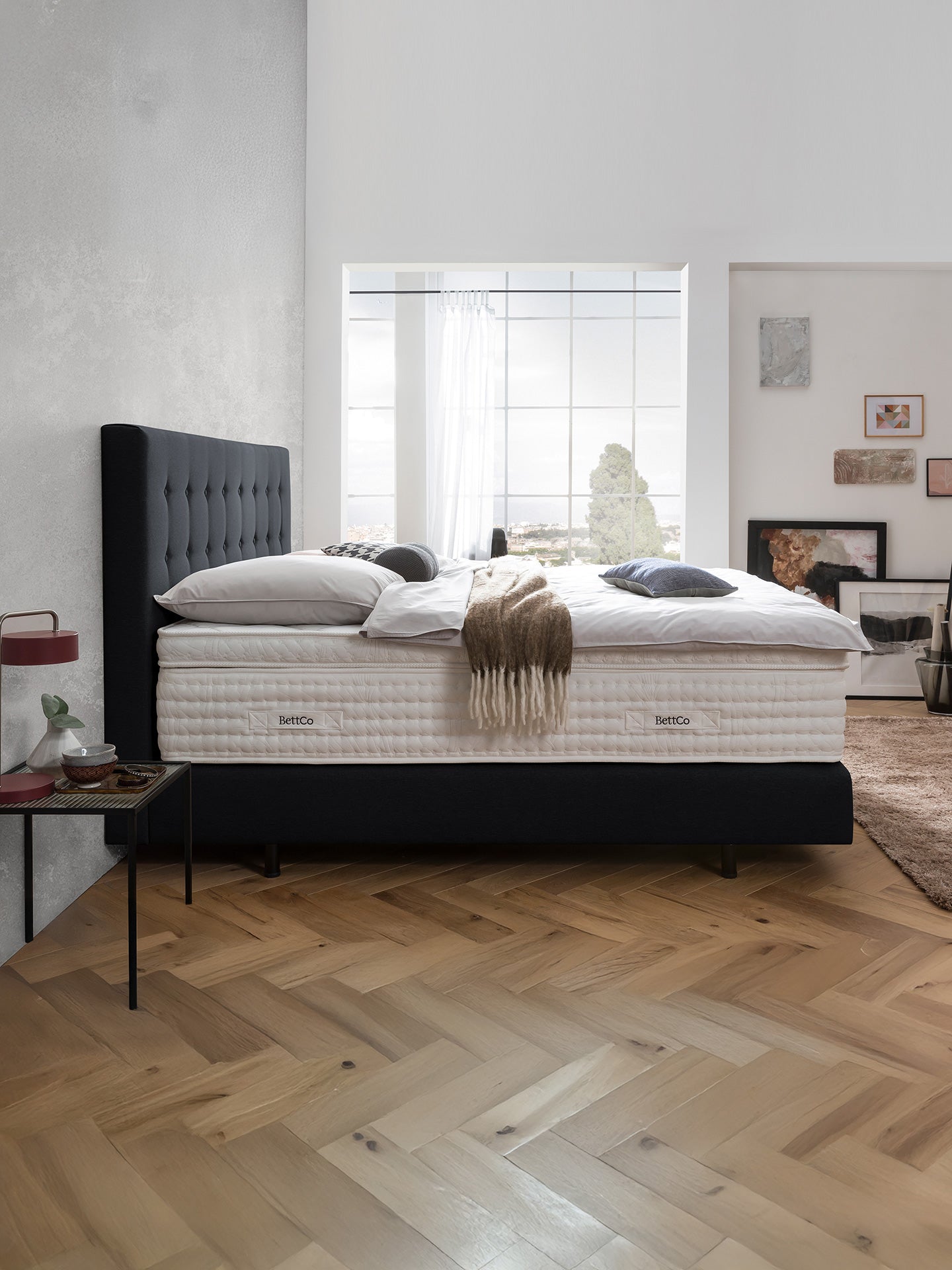 Webstoff Boxspringbett Schwarz MILANO