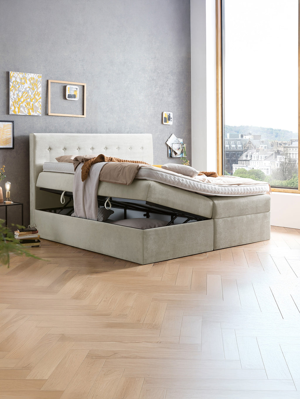 Samt Boxspringbett mit Stauraum Creme MILANO