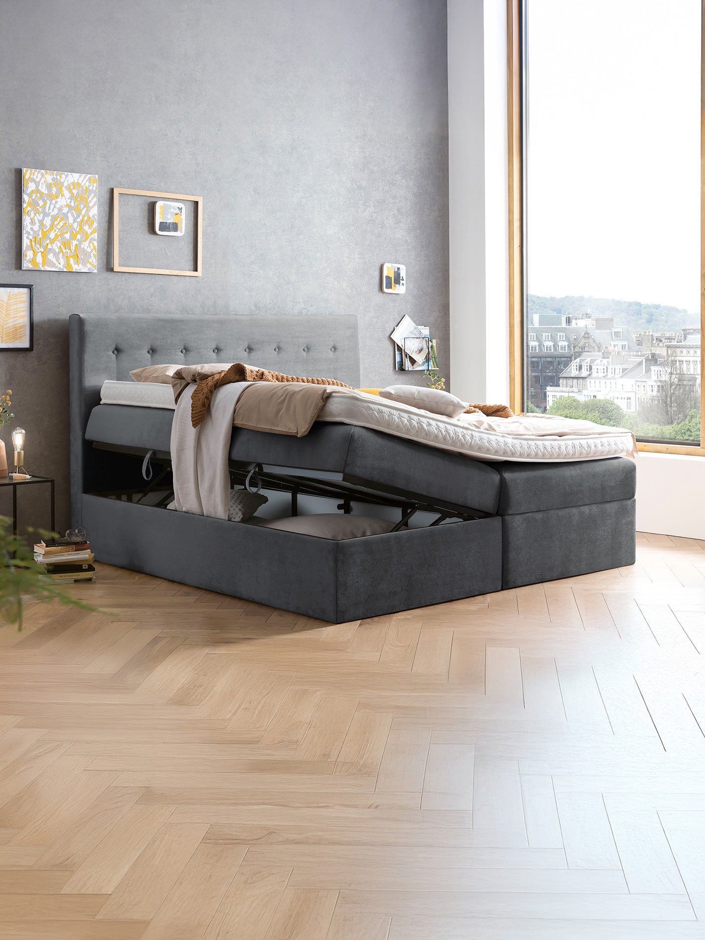 Samt Boxspringbett mit Stauraum Dunkelgrau MILANO