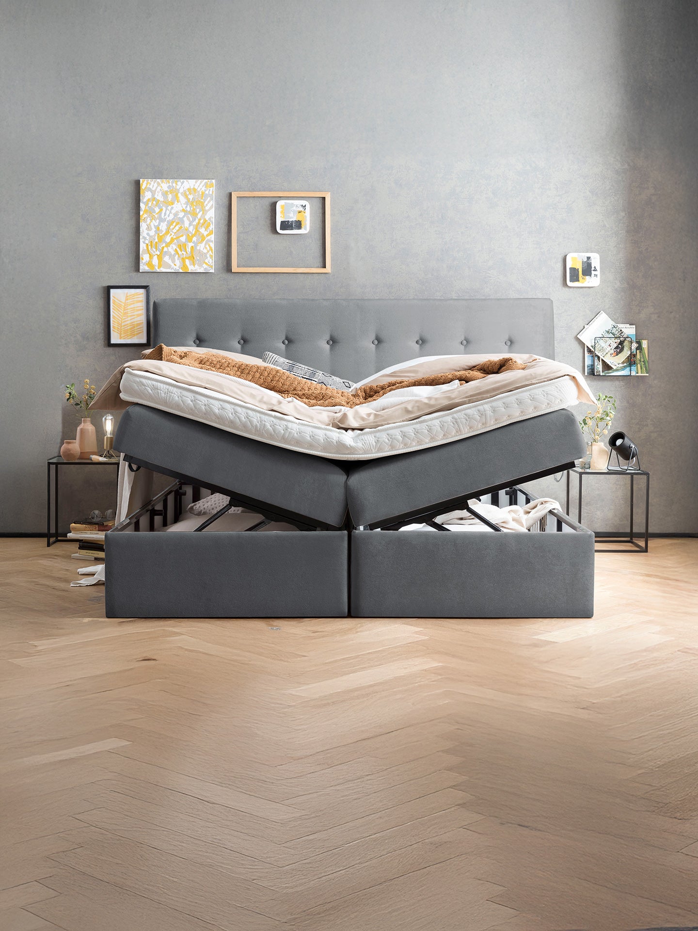 Samt Boxspringbett mit Stauraum Dunkelgrau MILANO