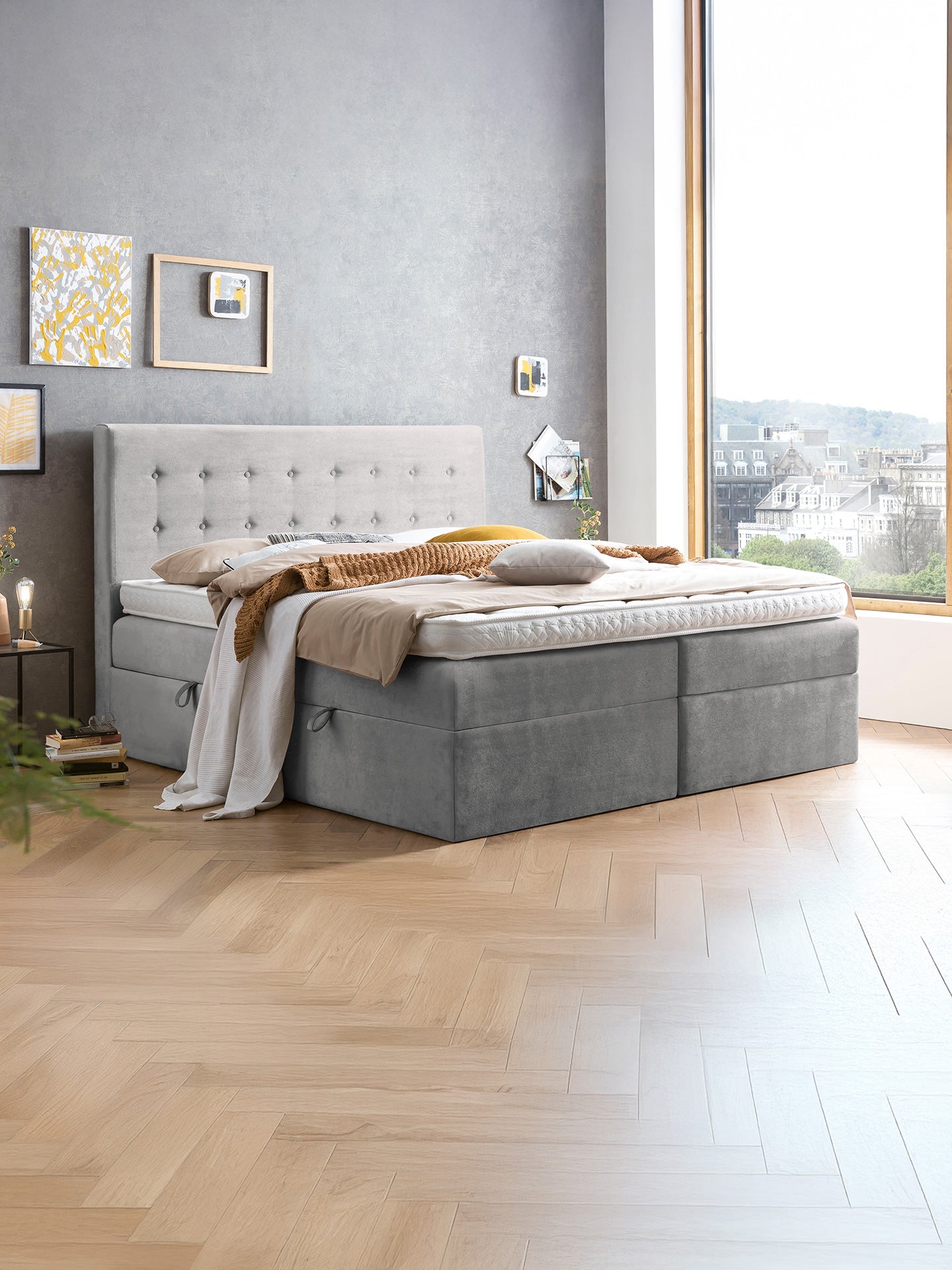 Samt Boxspringbett mit Stauraum Grau MILANO