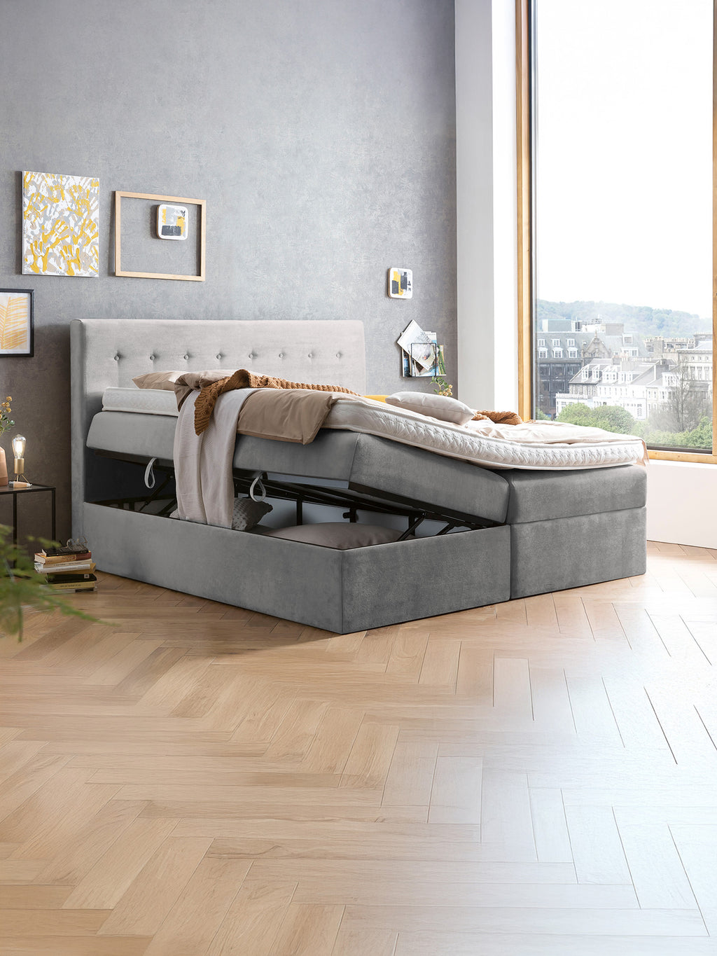 Samt Boxspringbett mit Stauraum Grau MILANO