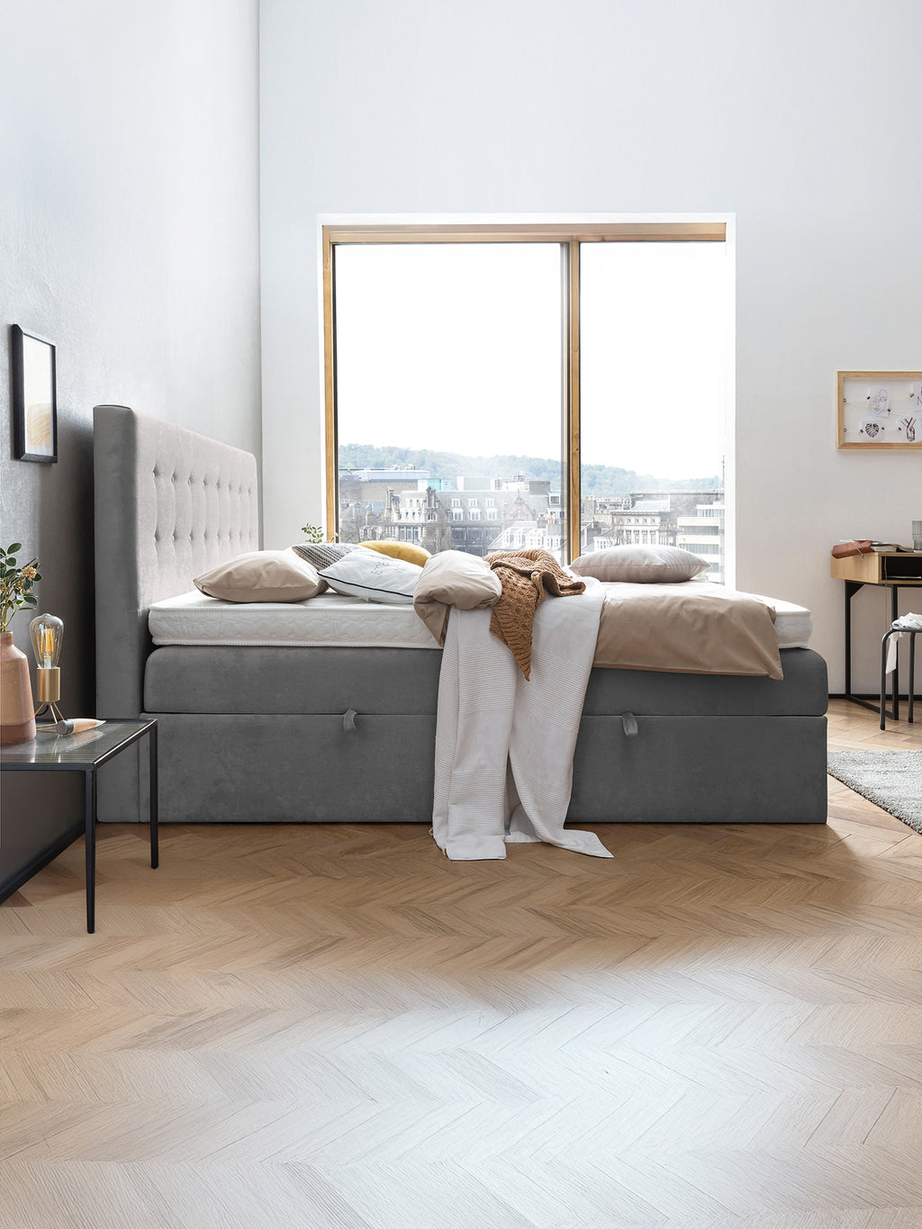 Samt Boxspringbett mit Stauraum Grau MILANO