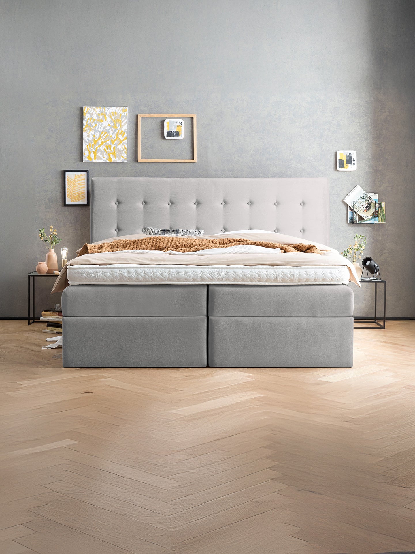 Samt Boxspringbett mit Stauraum Grau MILANO