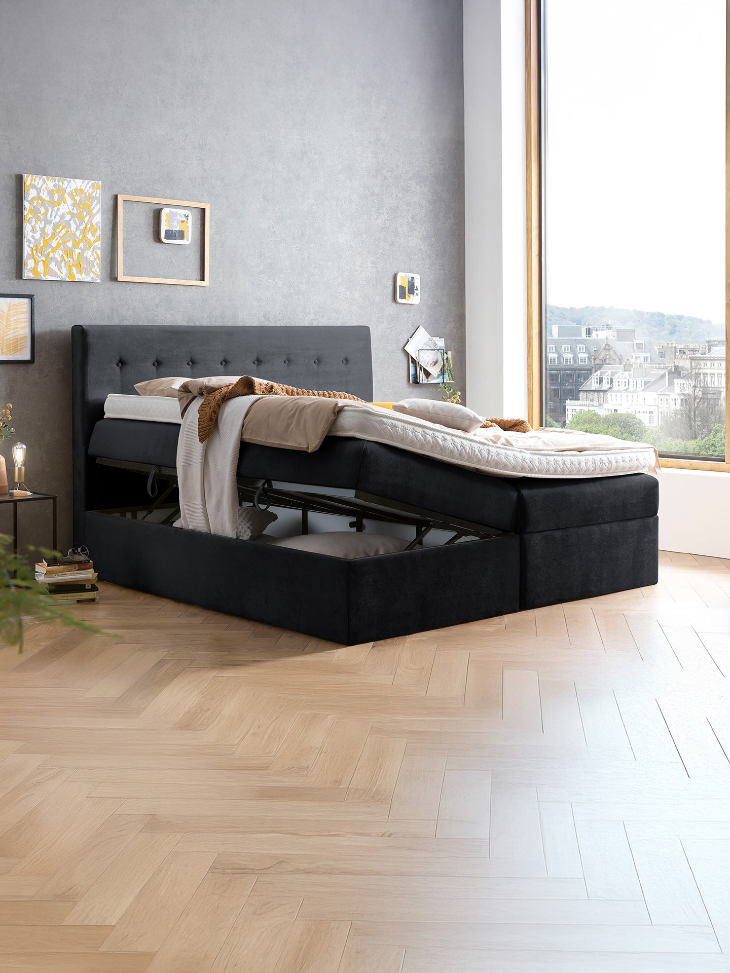 Samt Boxspringbett mit Stauraum Schwarz MILANO