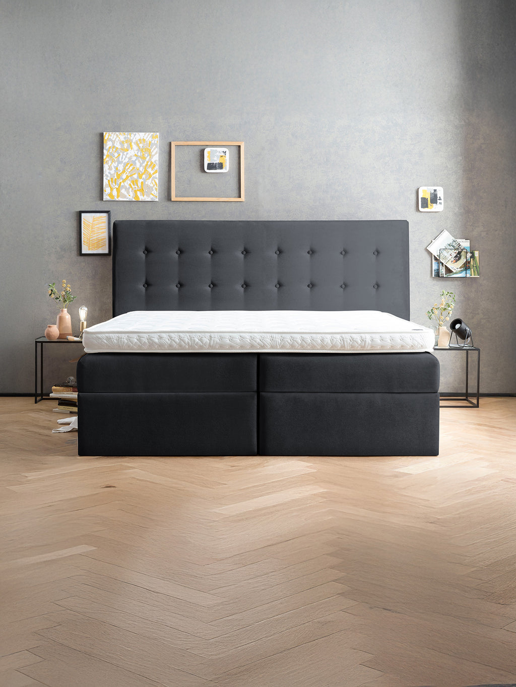 Samt Boxspringbett mit Stauraum Schwarz MILANO