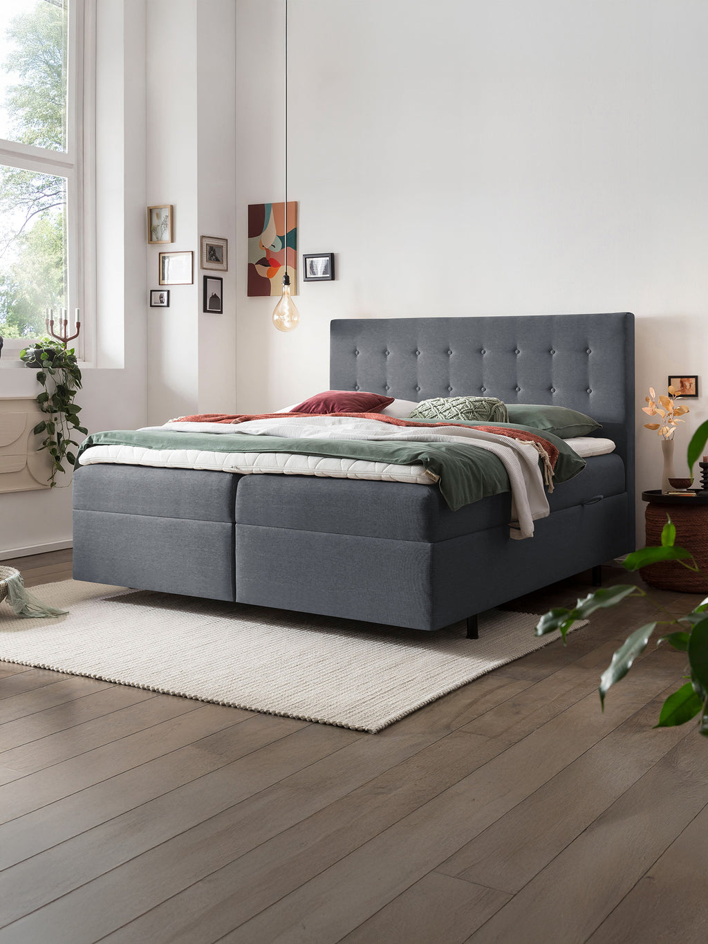 Webstoff Boxspringbett mit Stauraum Anthrazit MILANO