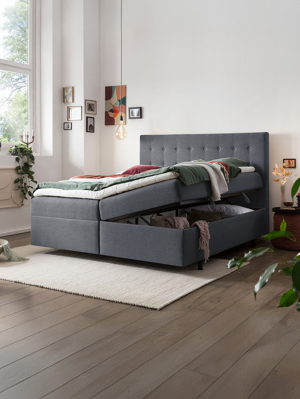 Webstoff Boxspringbett mit Stauraum Anthrazit MILANO