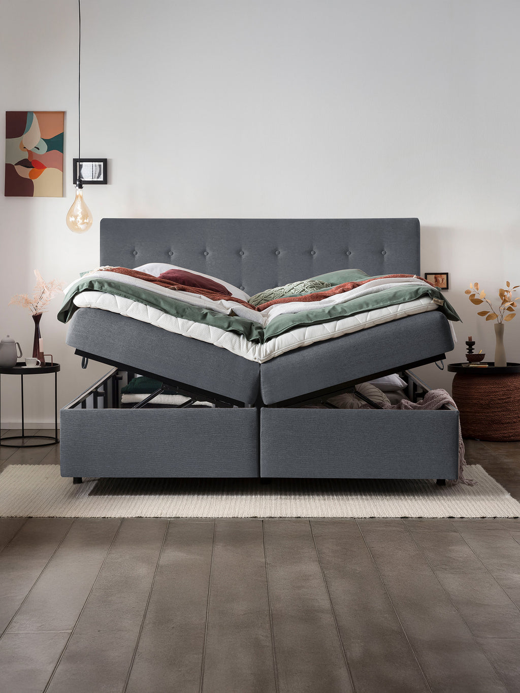 Webstoff Boxspringbett mit Stauraum Anthrazit MILANO
