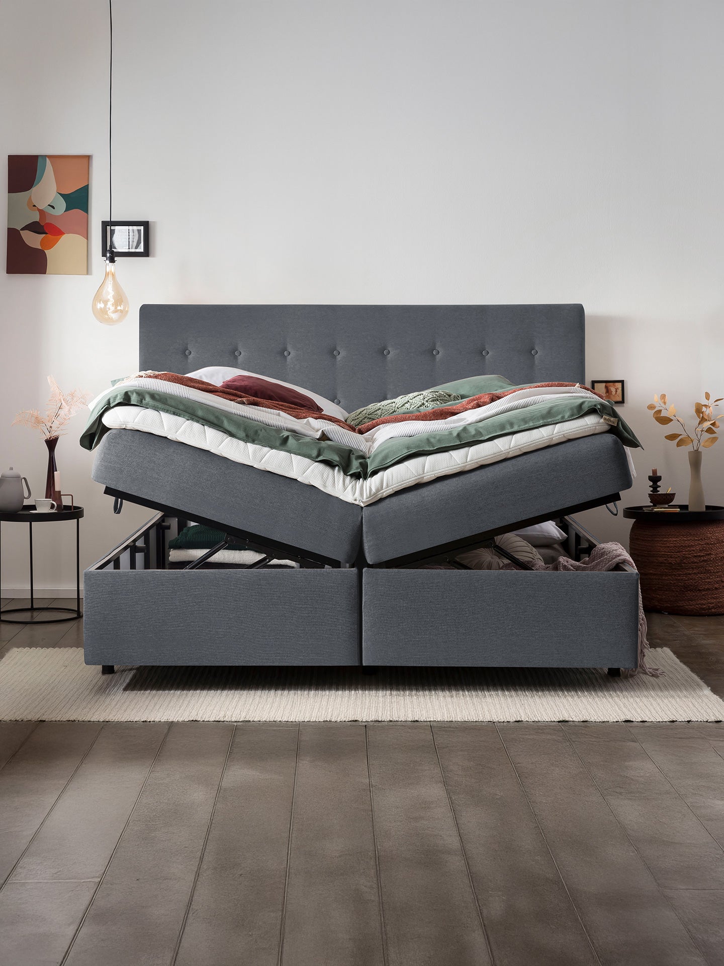 Webstoff Boxspringbett mit Stauraum Anthrazit MILANO