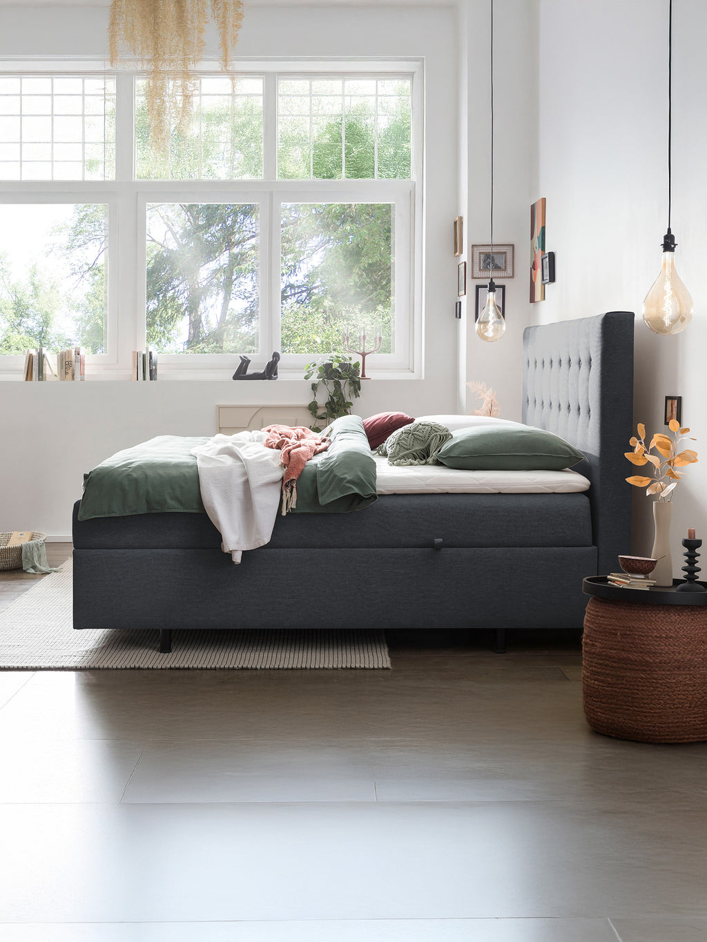 Webstoff Boxspringbett mit Stauraum Anthrazit MILANO