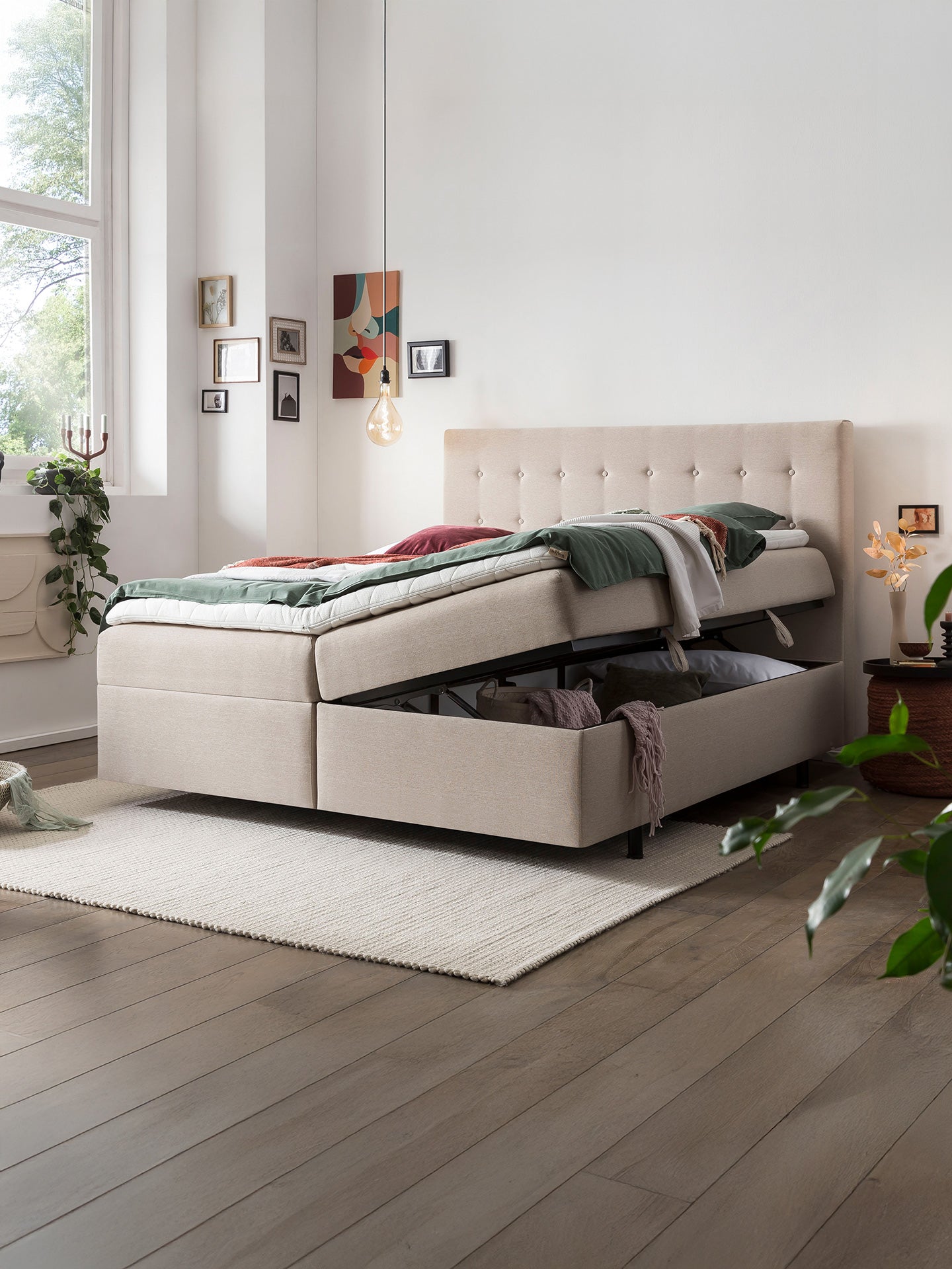 Webstoff Boxspringbett mit Stauraum Beige MILANO