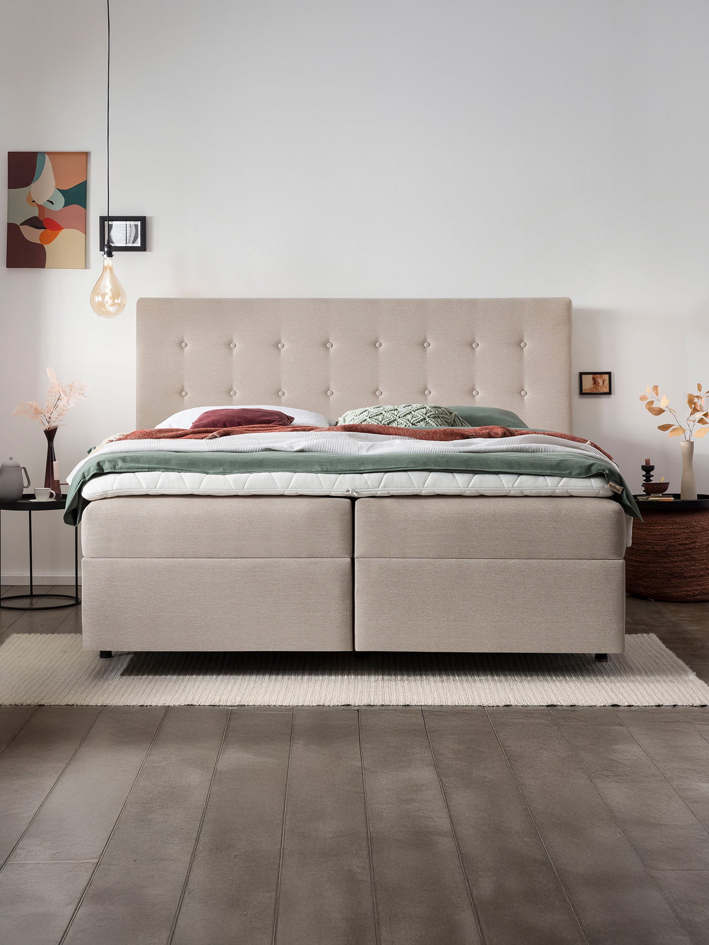Webstoff Boxspringbett mit Stauraum Beige MILANO
