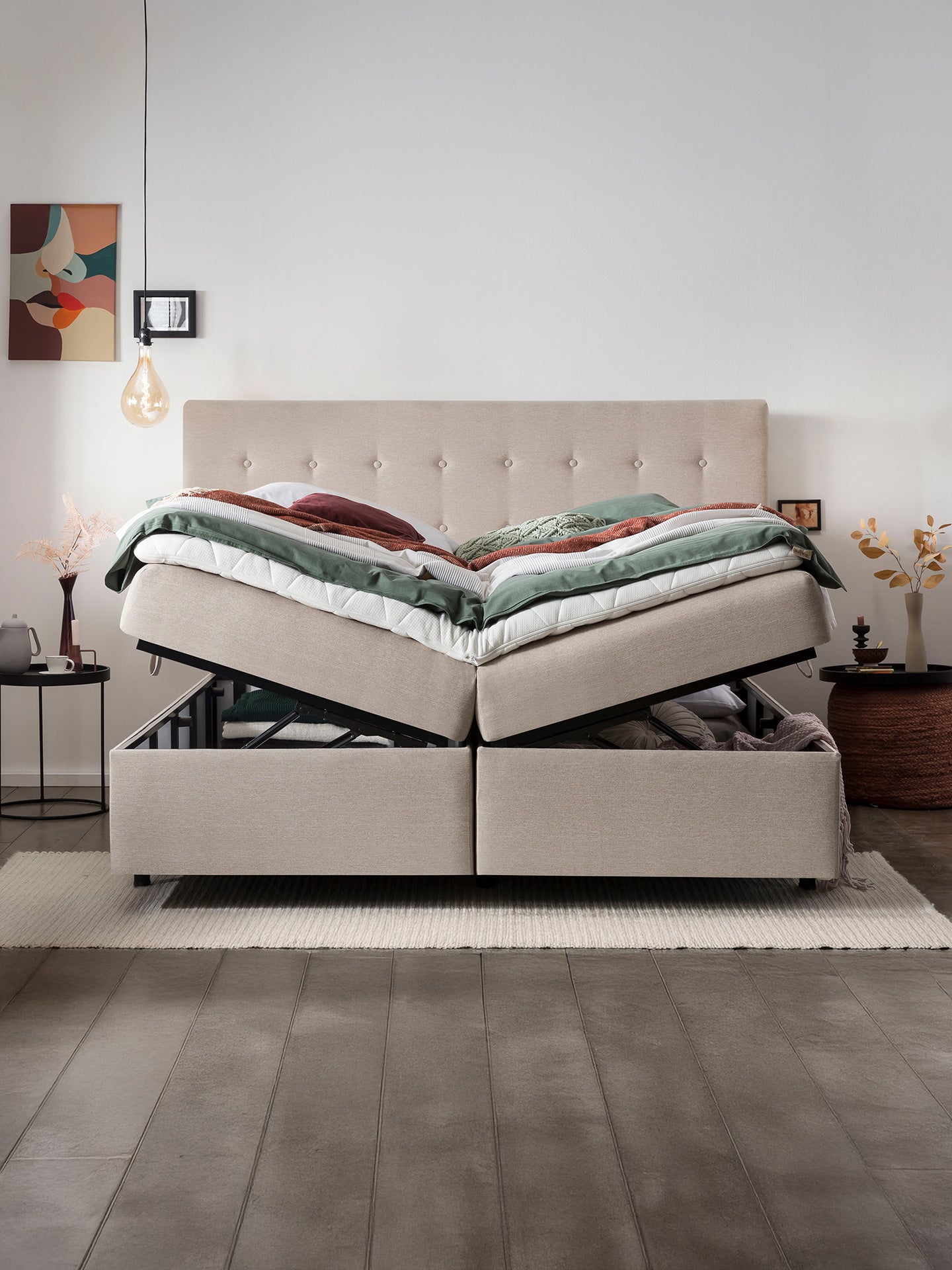 Webstoff Boxspringbett mit Stauraum Beige MILANO