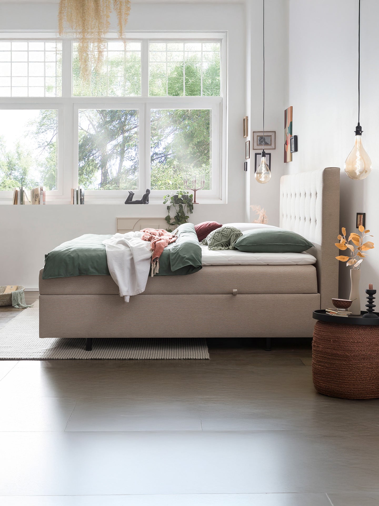 Webstoff Boxspringbett mit Stauraum Beige MILANO