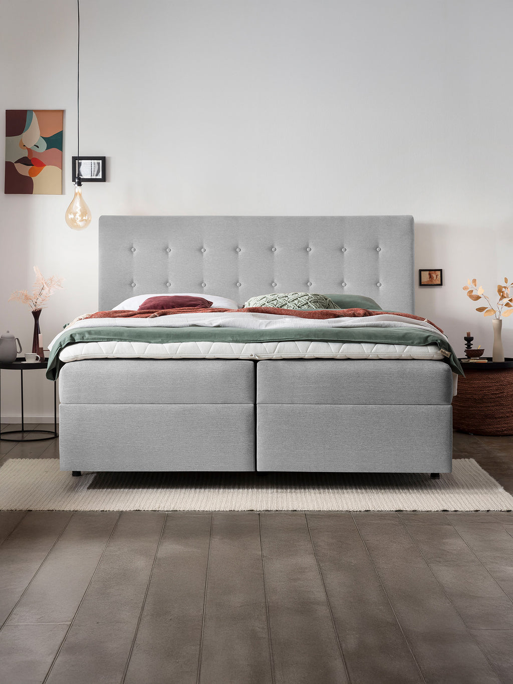 Webstoff Boxspringbett mit Stauraum Hellgrau MILANO
