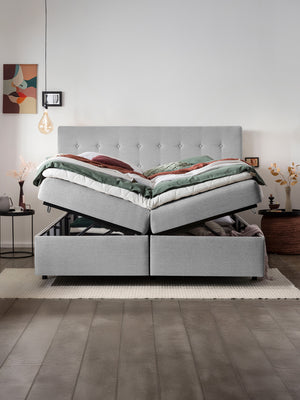 Webstoff Boxspringbett mit Stauraum Hellgrau MILANO