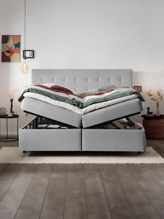 Webstoff Boxspringbett mit Stauraum Hellgrau MILANO