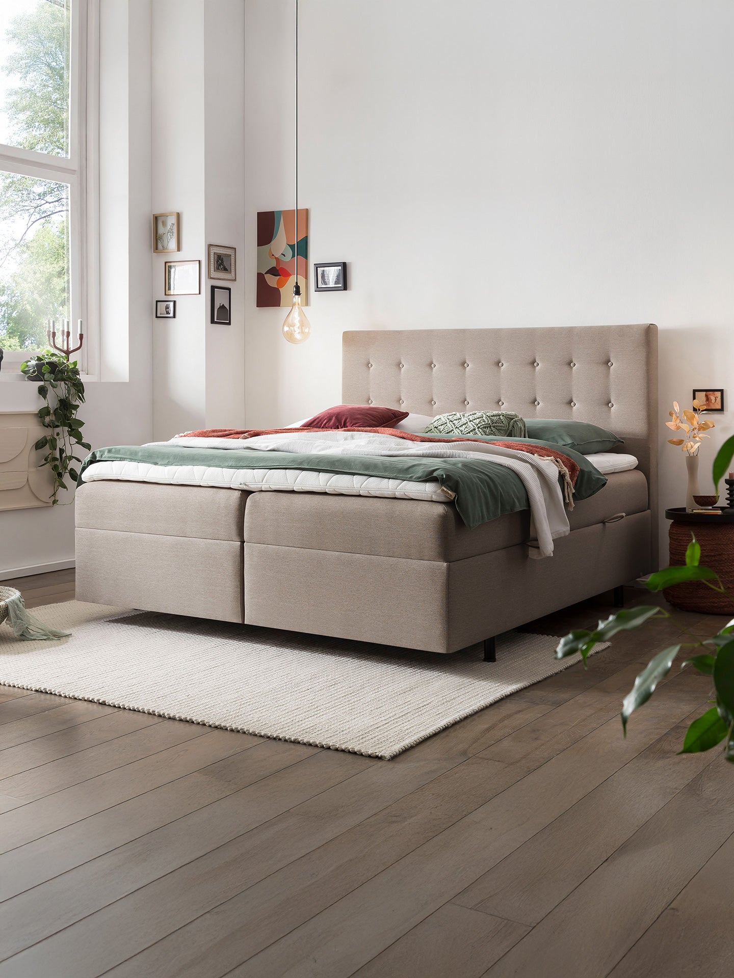 Webstoff Boxspringbett mit Stauraum Nougat MILANO
