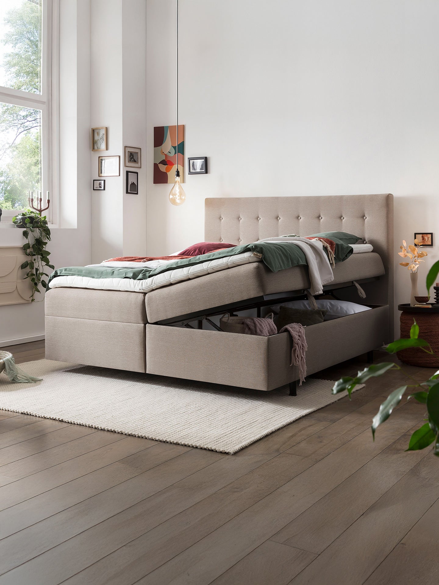 Webstoff Boxspringbett mit Stauraum Nougat MILANO