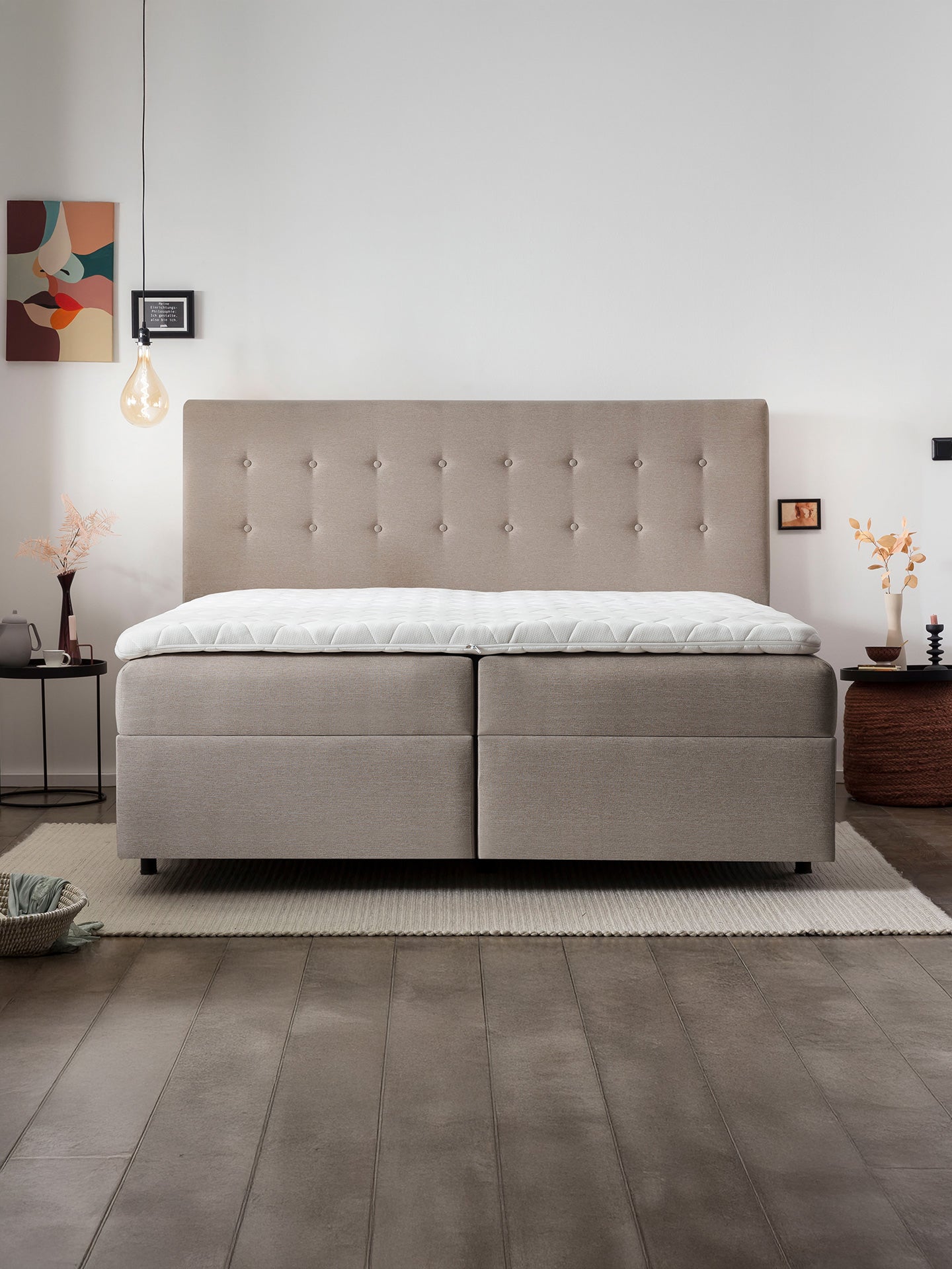 Webstoff Boxspringbett mit Stauraum Nougat MILANO