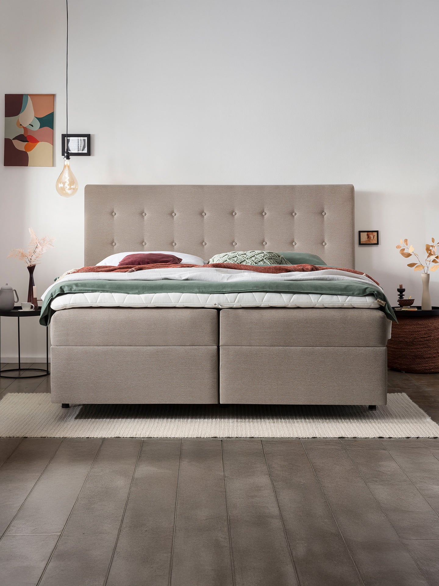 Webstoff Boxspringbett mit Stauraum Nougat MILANO