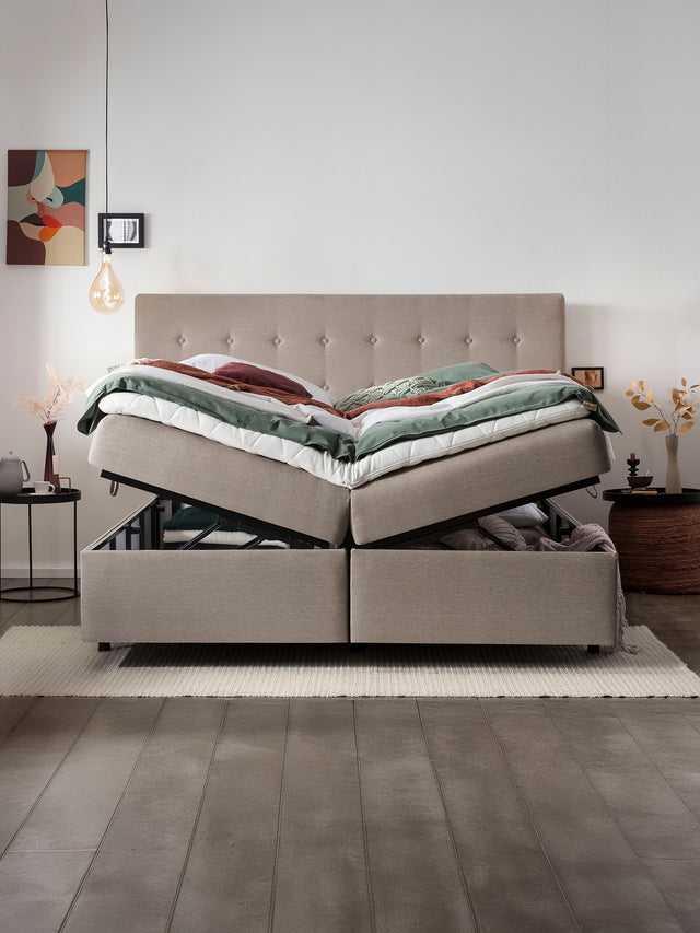 Webstoff Boxspringbett mit Stauraum Nougat MILANO