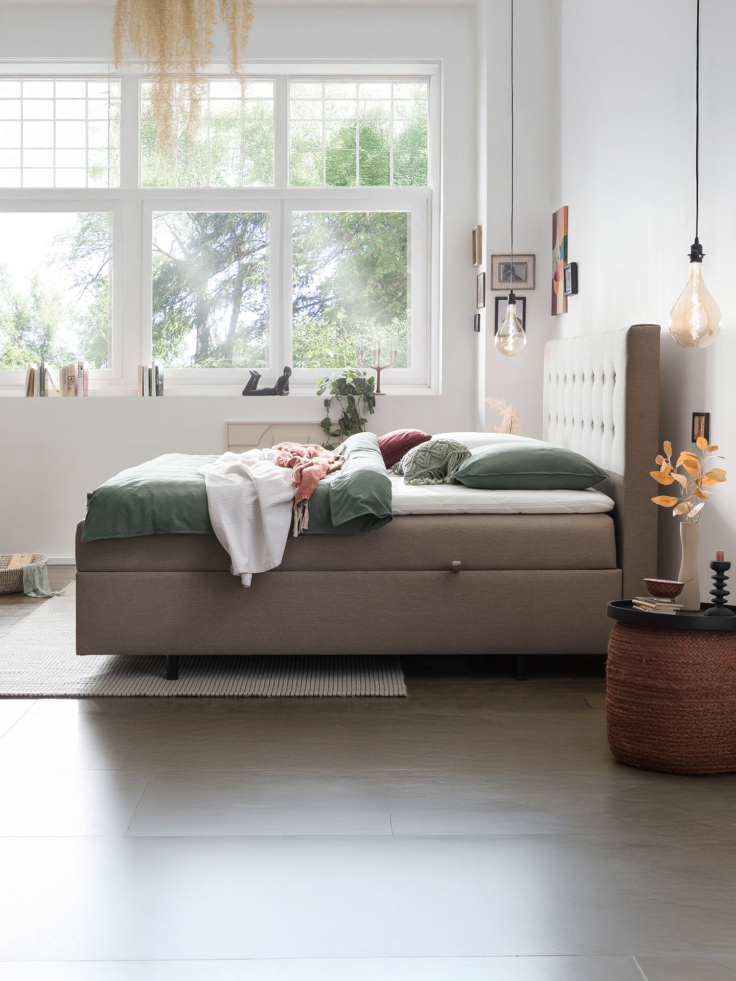 Webstoff Boxspringbett mit Stauraum Nougat MILANO