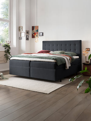 Webstoff Boxspringbett mit Stauraum Schwarz MILANO