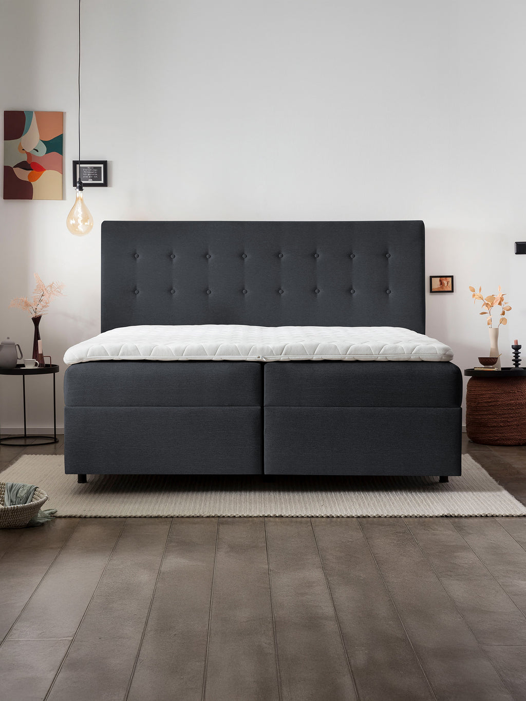 Webstoff Boxspringbett mit Stauraum Schwarz MILANO