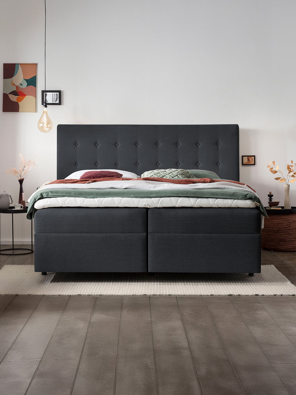 Webstoff Boxspringbett mit Stauraum Schwarz MILANO