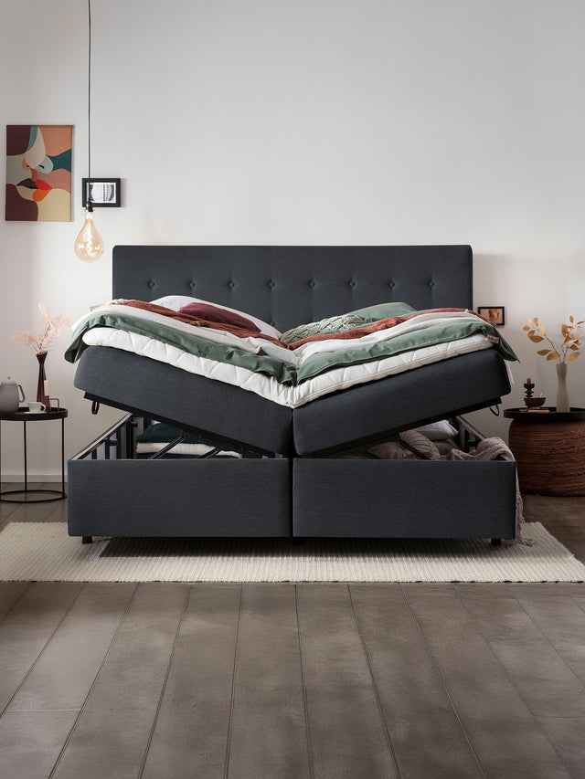 Webstoff Boxspringbett mit Stauraum Schwarz MILANO