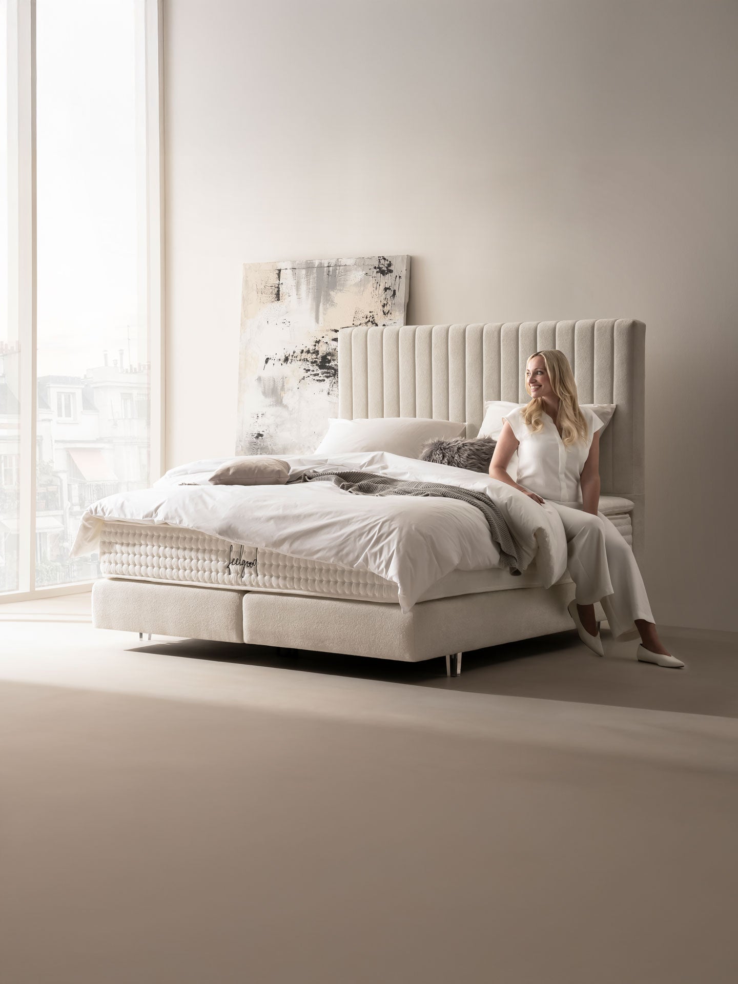 Teddy-Bouclé Boxspringbett Altweiß PARIS Special Edition