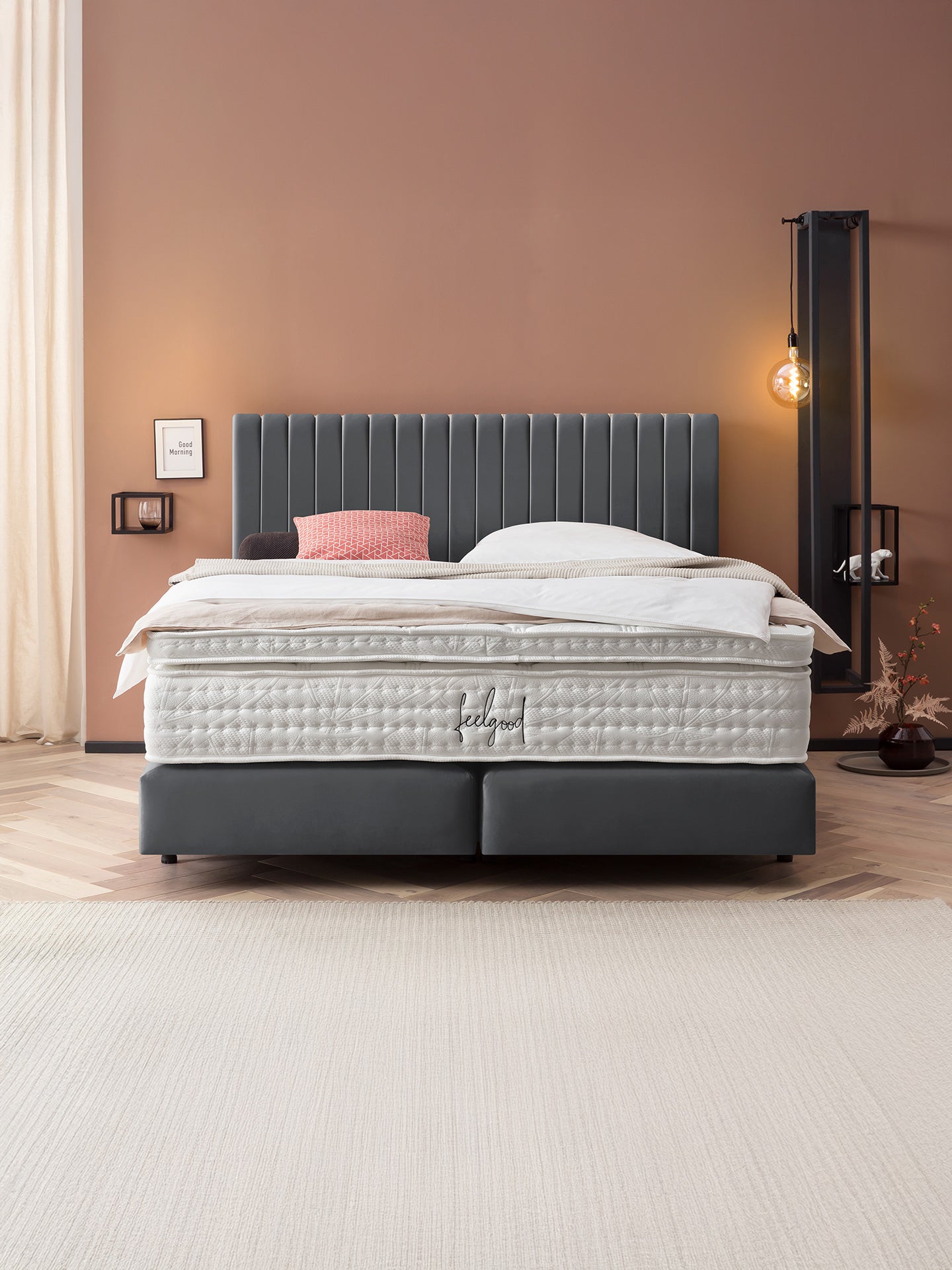 Velours Boxspringbett Dunkelgrau PARIS