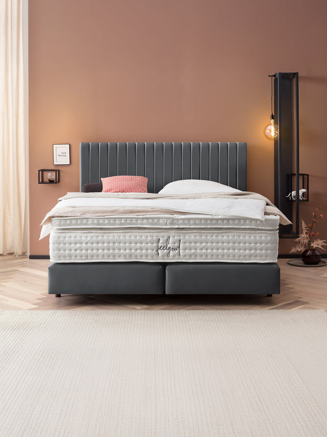 Velours Boxspringbett Dunkelgrau PARIS