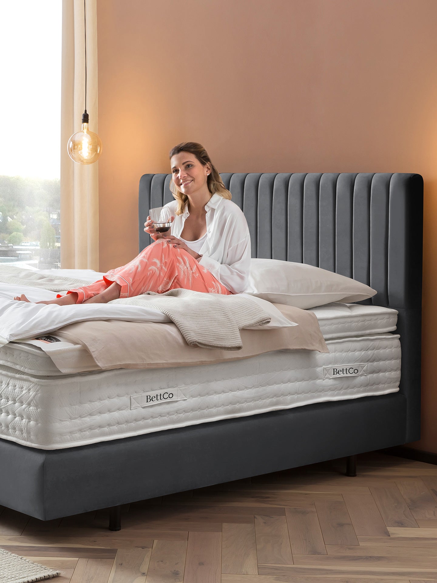 Velours Boxspringbett Dunkelgrau PARIS