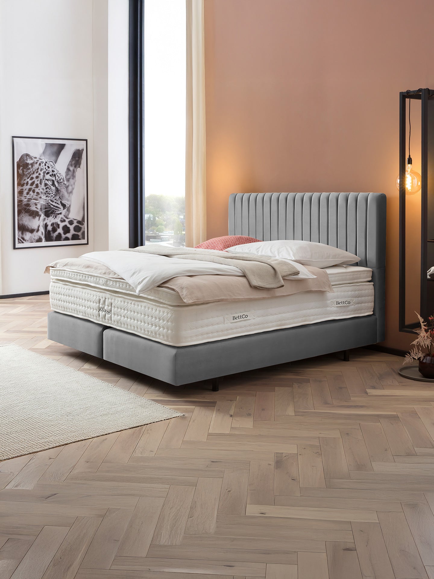 Velours Boxspringbett Grau PARIS