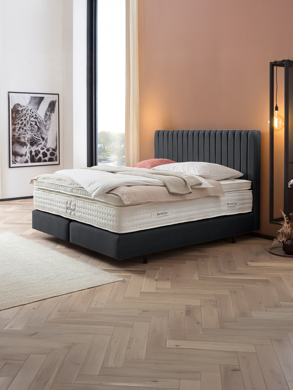 Velours Boxspringbett Schwarz PARIS