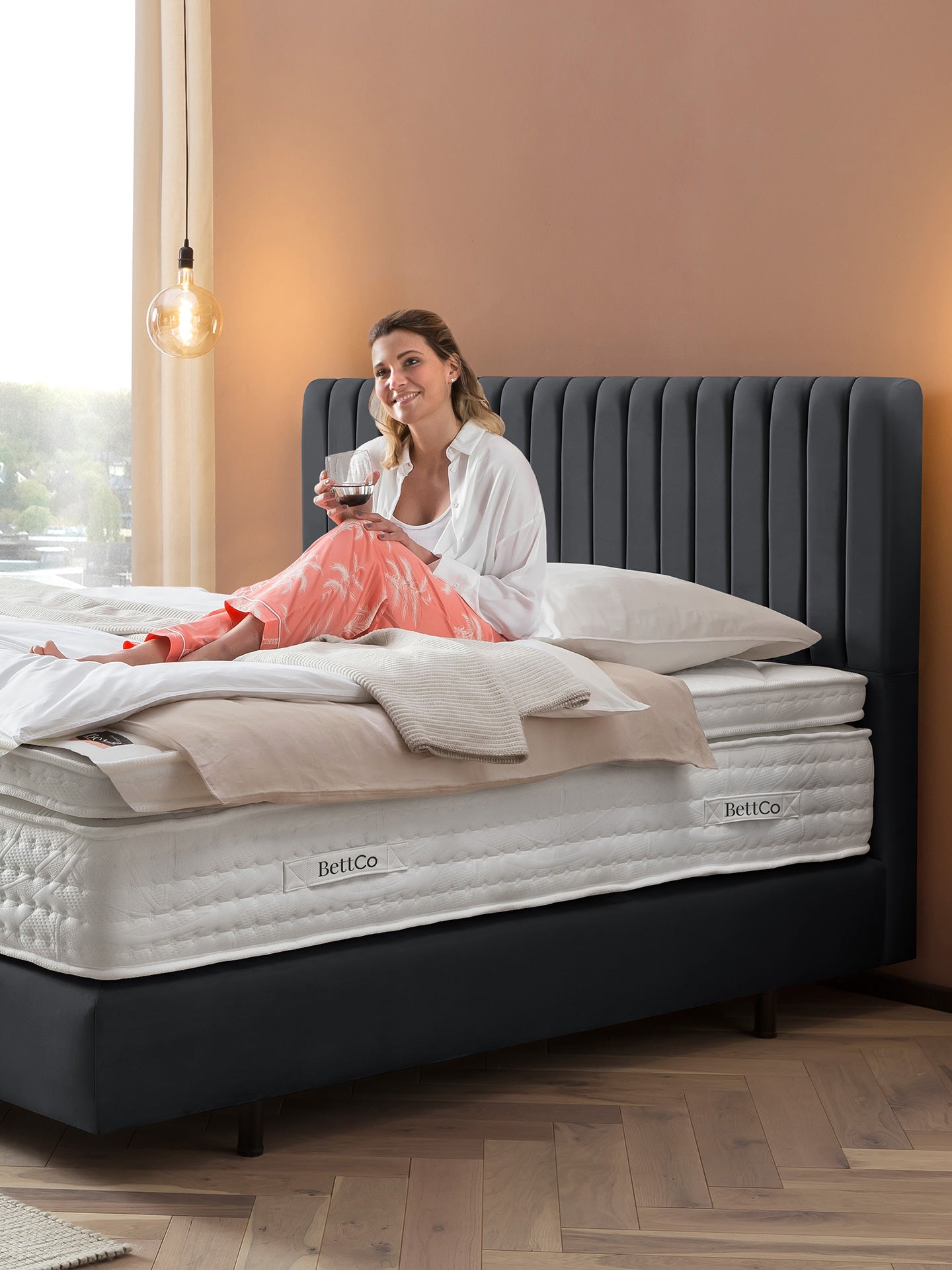 Velours Boxspringbett Schwarz PARIS