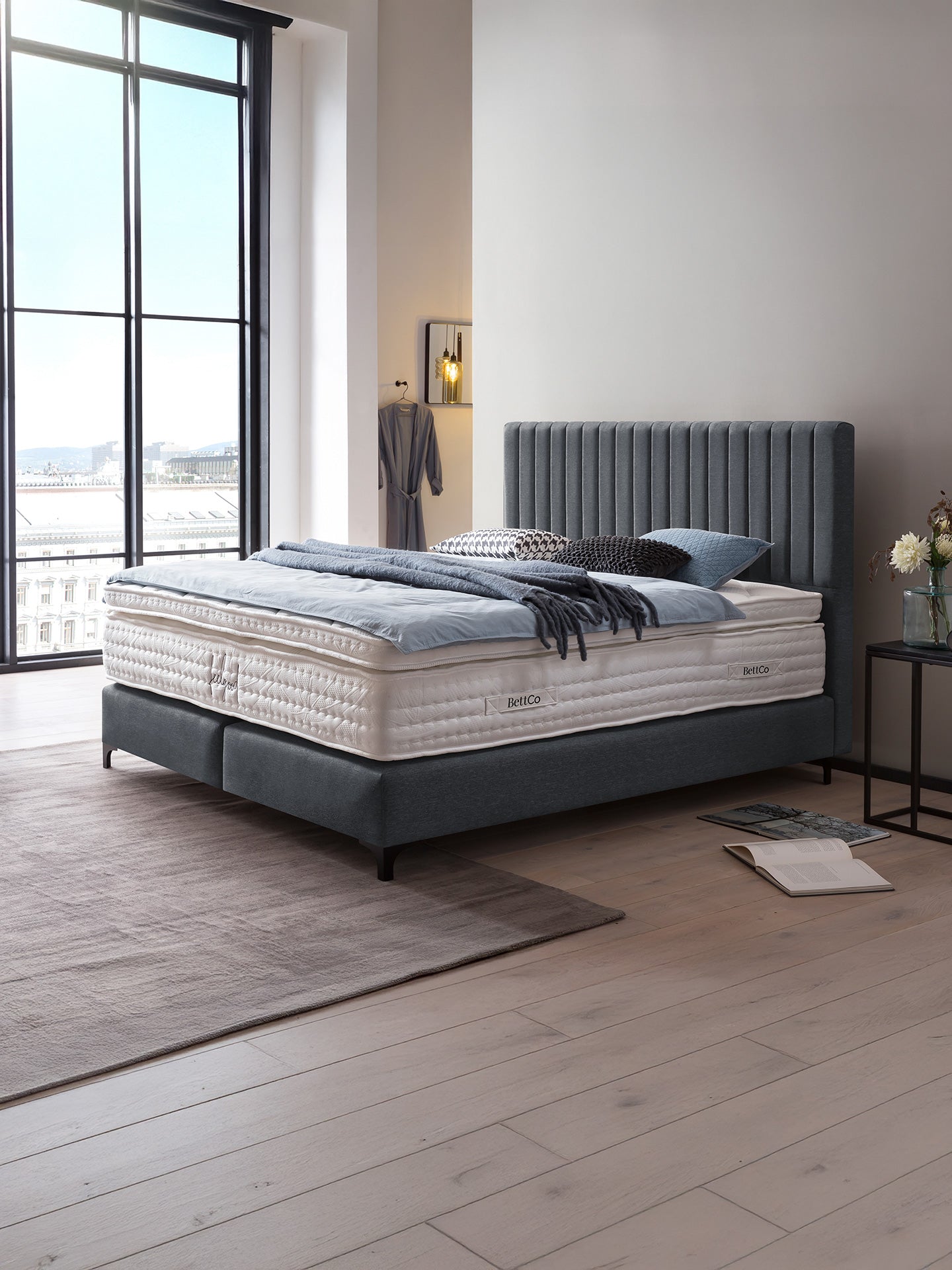 Webstoff Boxspringbett Anthrazit PARIS