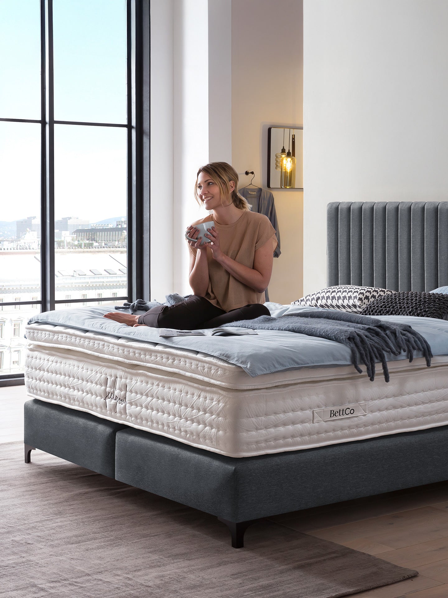 Webstoff Boxspringbett Anthrazit PARIS